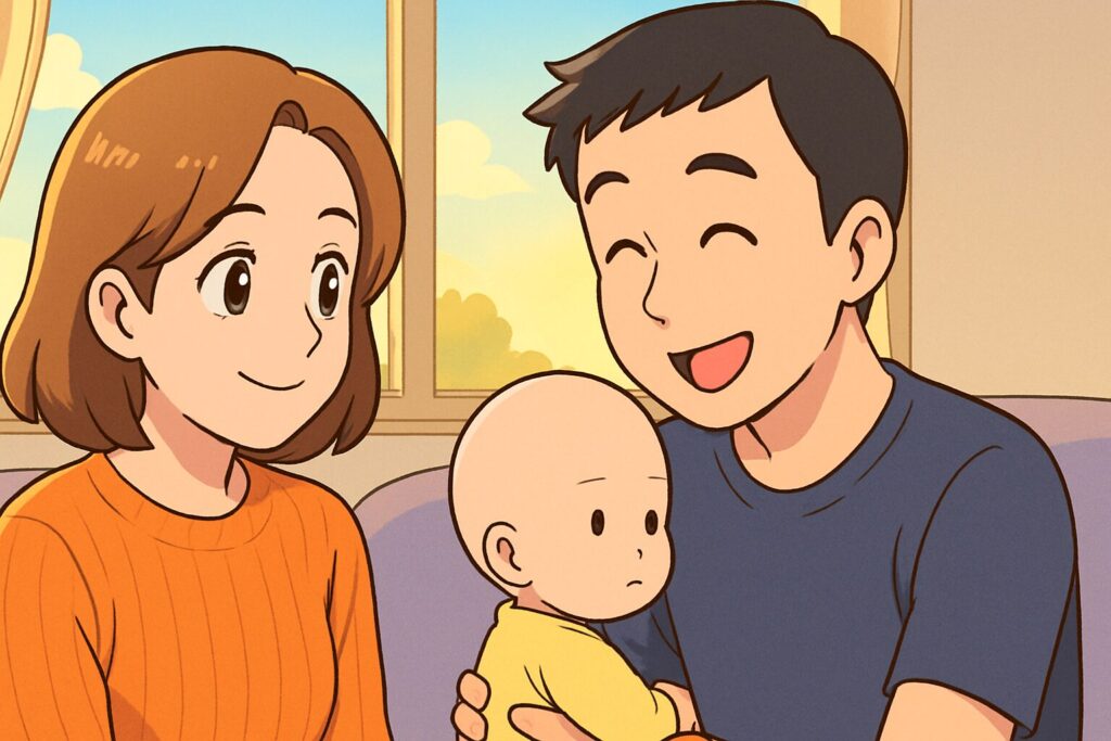 子ど模を可愛がる夫を見る