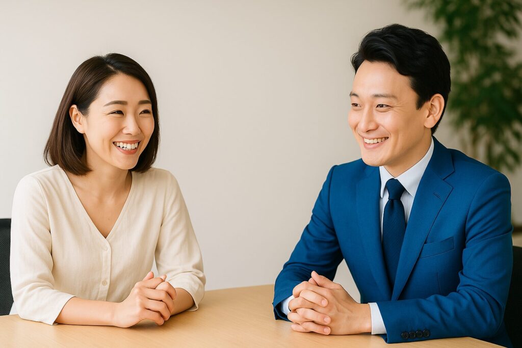 笑顔で話す求職者とエージェント