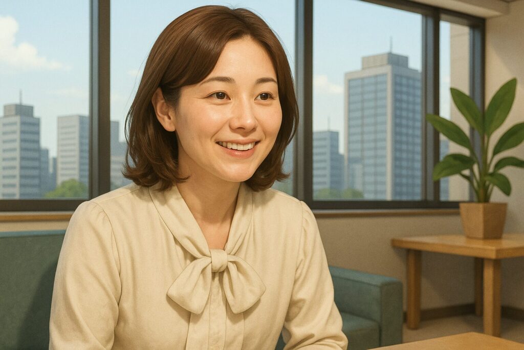笑顔で話す女性
