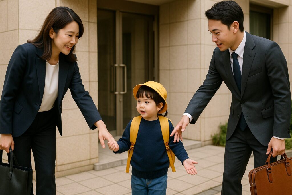 送迎をする親子