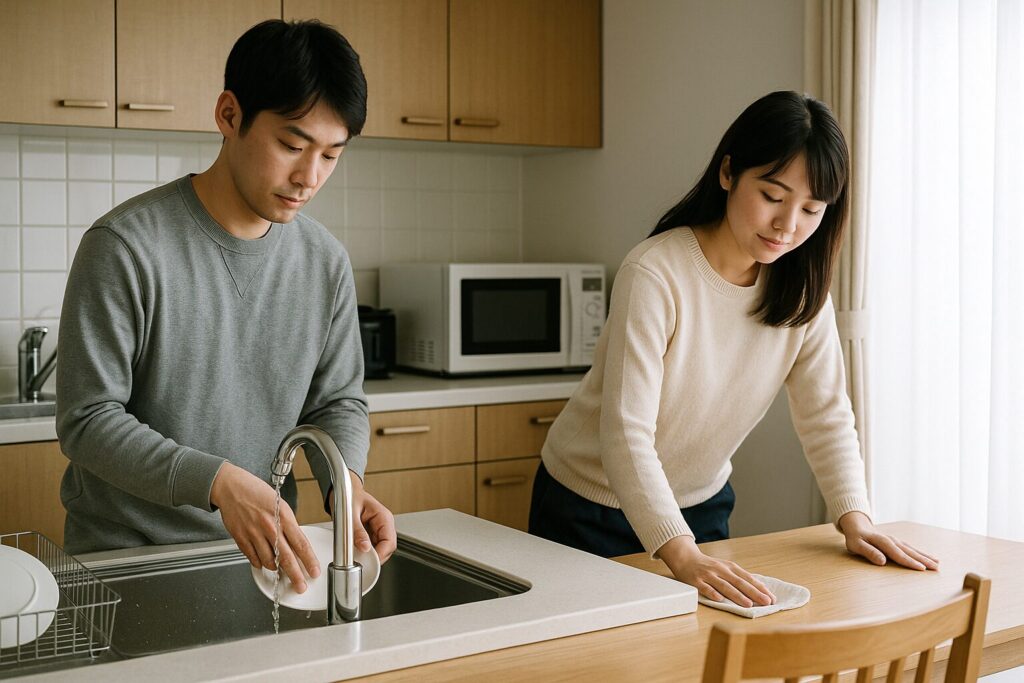家事をする夫婦