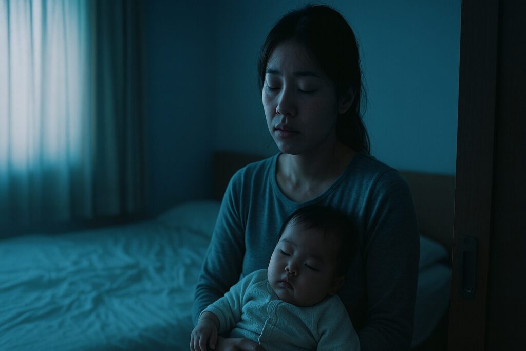 眠そうな親子