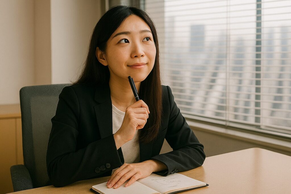 考え事をする女性会社員