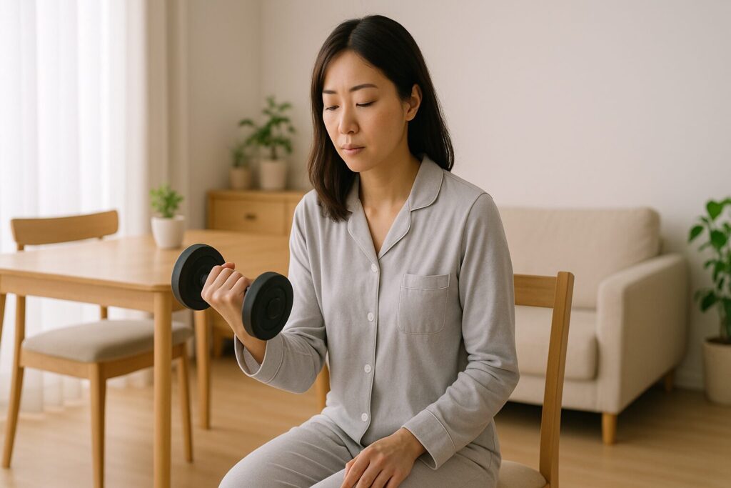 自宅で筋トレする女性