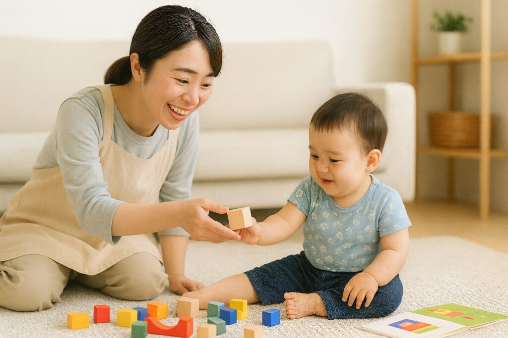 ベビーシッターと遊ぶ赤ちゃん