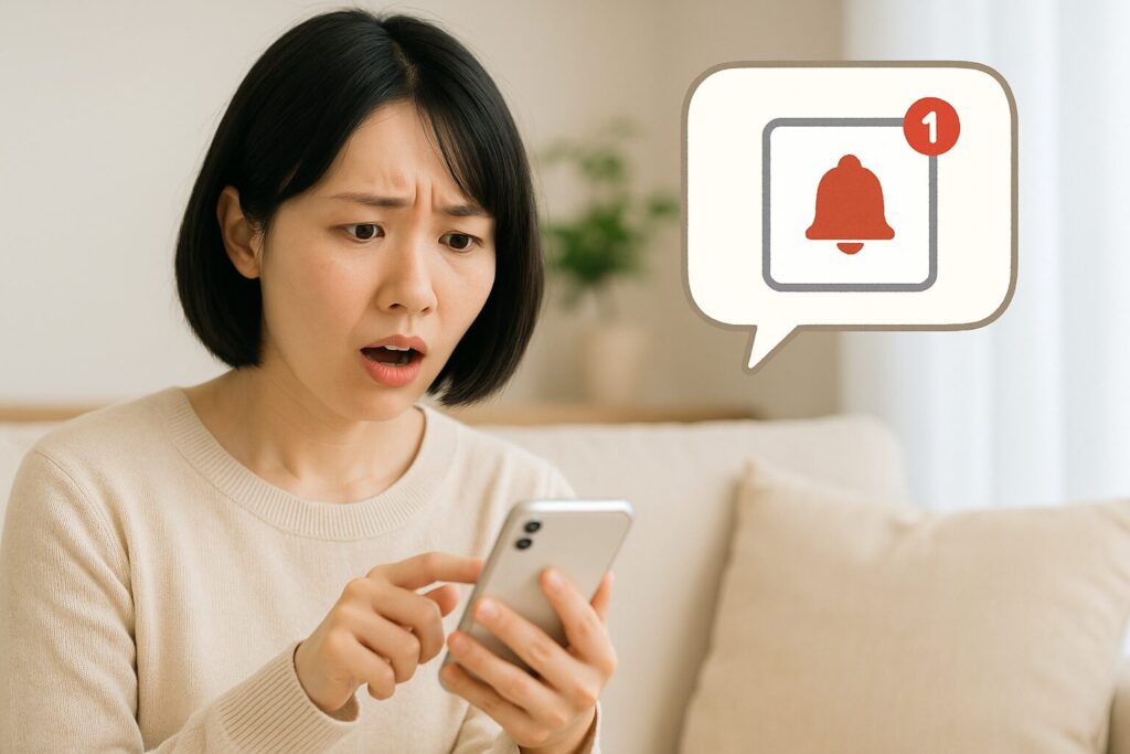 スマートホンの通知を見る女性