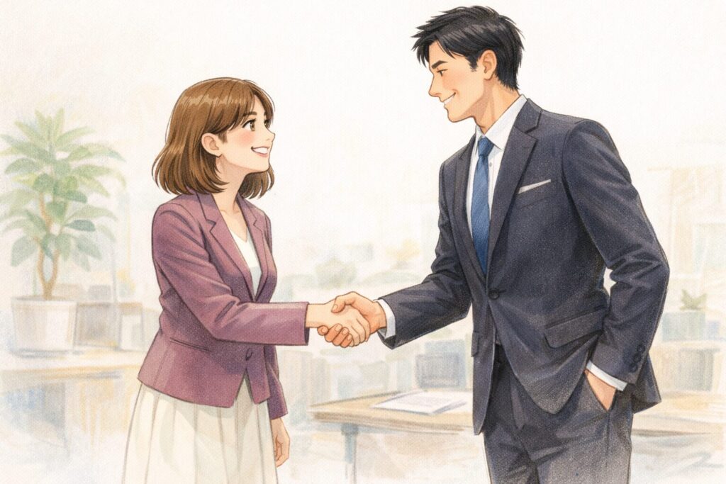 握手する女性と男性